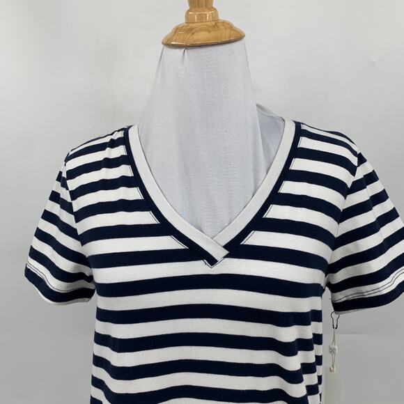 Caslon T Shirt Womens XS Extra Small Navy White V Neck Striped Short Sleeve Tee - Picture 3 of 12